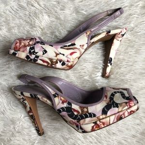 Sergio Rossi Floral Peep Toe Slingback Heels 37